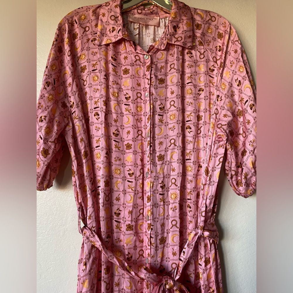 Scandal Italy Chiara dress tie waist button front pink sun moon sundress